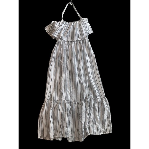 Fabkids Girl's Maxi Dress Halter Stripe Sun Summer White Black - Picture 1 of 7